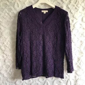 Coldwater Creek Deep Purple Lace Top Woman's Size Large